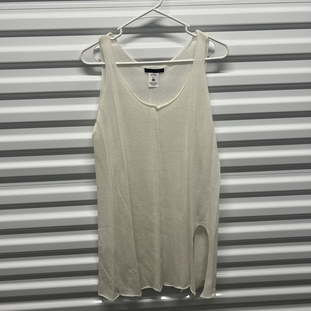 Crea‎ Concept Size 42 Women Cream Knit V-Neck Sleeveless Side Slit Tunic Top